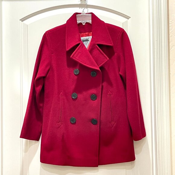 Marvin Richards Peacoat Petite Coat Jacket Wool Red Black Buttons Never Worn - Picture 1 of 7
